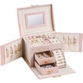 thumbnail image 1 of Casegrace Portable Jewelry Box Women Girls Leather Drawer Organizer Earrings Ring Necklace Storage Jewelry Case With Key, 1 of 10