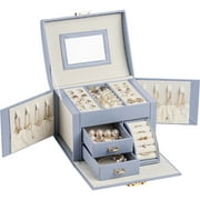 Casegrace Portable Jewelry Box Women Girls Leather Drawer Organizer Earrings Ring Necklace Storage Jewelry Case With Key