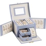 Portable Jewelry Box Women Girls Leather Drawer Organizer Earrings Ring Necklace Storage Jewelry Case With Key