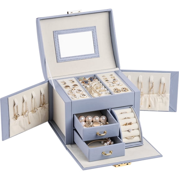 Casegrace Portable Jewelry Box Women Girls Leather Drawer Organizer Earrings Ring Necklace Storage Jewelry Case With Key