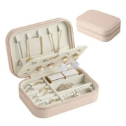 Casegrace Portable Jewelry Box With Zipper Lock Double-layered Organizer for Women Girls Elegant Leather Travel Display Case for Earrings Rings Necklaces