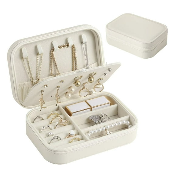Casegrace Portable Jewelry Box With Zipper Lock Double-layered Organizer for Women Girls Elegant Leather Travel Display Case for Earrings Rings Necklaces