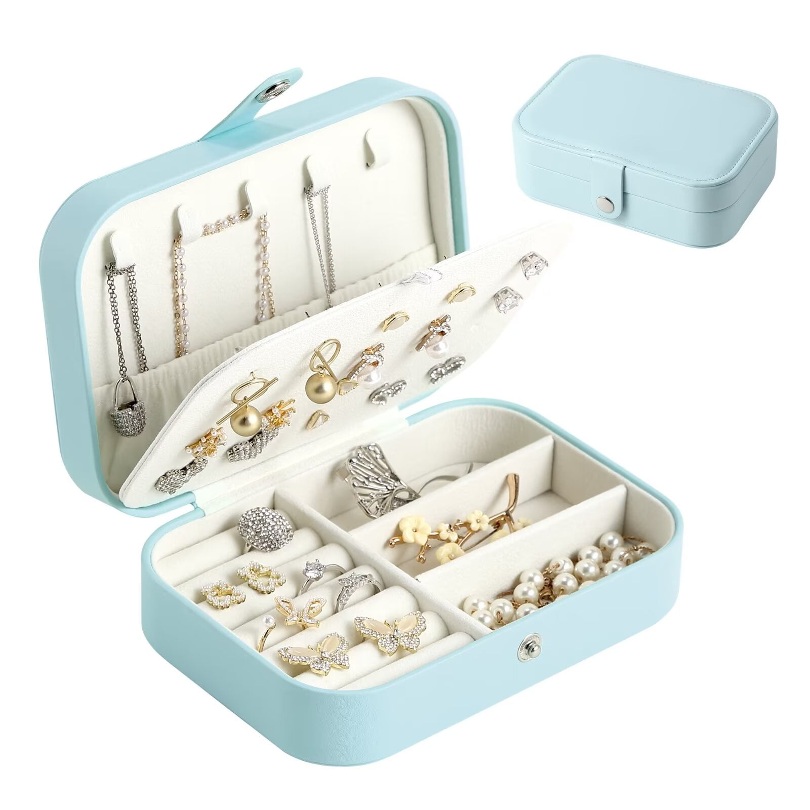 Casegrace Portable Jewelry Box for Women Girls Double Layer Display Storage Organizer Earrings Ring Necklace Leather Travel Jewelry Case