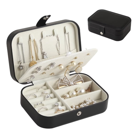 Casegrace Portable Jewelry Box for Women Girls Double Layer Display Storage Organizer Earrings Ring Necklace Leather Travel Jewelry Case