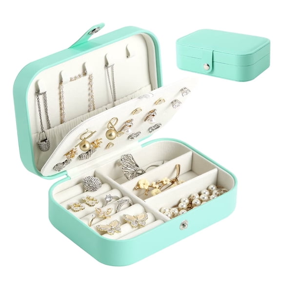 Casegrace Portable Jewelry Box for Women Girls Double Layer Display Storage Organizer Earrings Ring Necklace Leather Travel Jewelry Case