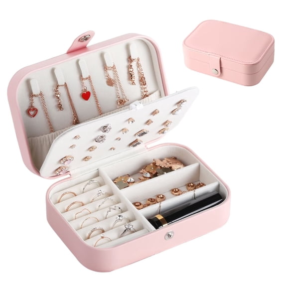 Casegrace Portable Jewelry Box for Women Girls Double Layer Display Storage Organizer Earrings Ring Necklace Leather Travel Jewelry Case