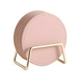 thumbnail image 1 of Casegrace Set of 6 Leather Coasters With Metal Holder Home Decorative Waterproof Cup Mat Kitchen Desktop Drink Coaster Set with Cork Base Pink, 1 of 8