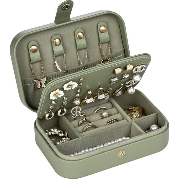 Casegrace Synthetic Leather Portable Jewelry Box for Women Girls 3 Layers Organizer Necklace Ring Earring Travel Jewelry Storage Gift Case