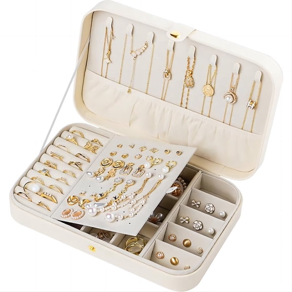 Casegrace Travel Jewelry Box for Women Girls, PU Leather Jewelry Organizer Case, Portable Jewellery Storage Holder Display for Ring Earrings Necklace Bracelet Bangle Watch, Men Kids Gift