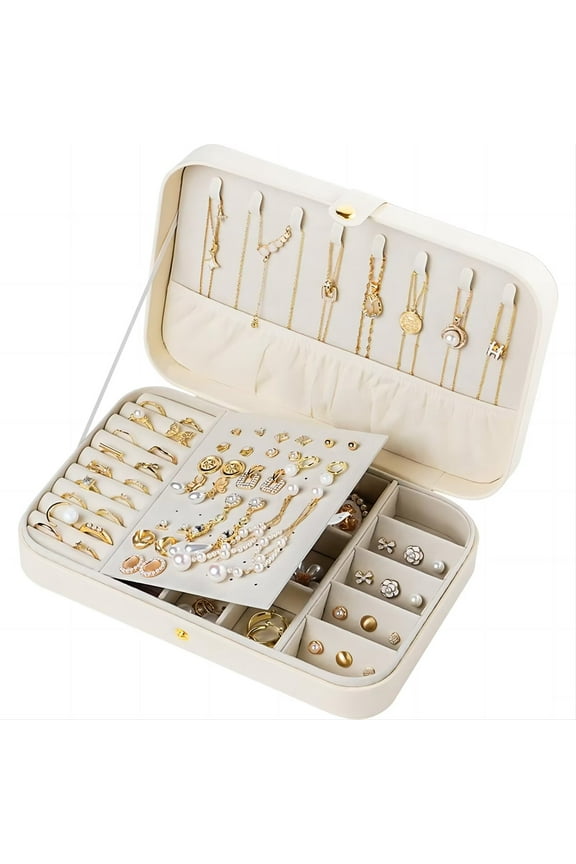 Travel Jewelry Box for Women Girls, PU Leather Jewelry Organizer Case, Portable Jewellery Storage Holder Display for Ring Earrings Necklace Bracelet Bangle Watch, Men Kids Gift