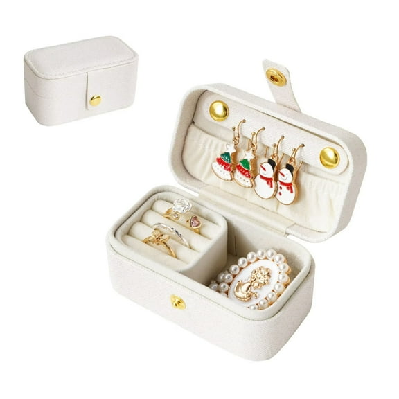 Casegrace Two-in-one Pearl Leather Jewelry Box Portable Rings Organizer for Women Girls Travel Earrings Display Case