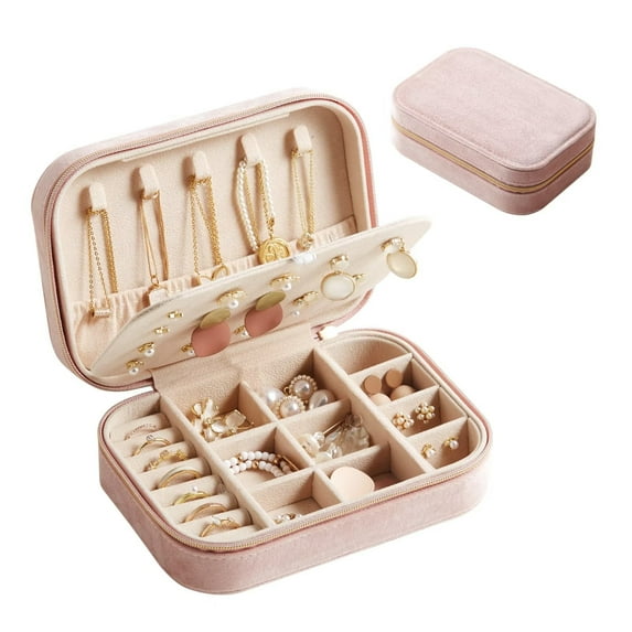 Casegrace Vintage Style Velvet Jewelry Box With Zipper Lock Elegant Double Layer Storage for Earrings Rings Necklaces Travel Jewellery Gift Case for Women Girls