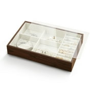 Casegrace Wooden Jewelry Organizer Tray Drawer Storage Box with Acrylic Clear Lid for Women Girls Earrings Ring Necklace Case