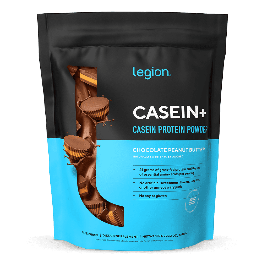 Legion Athletics Casein+ Micellar Casein Protein Powder, Chocolate Peanut Butter, 21g Protein, 4.2g BCAAs, 25 Servings