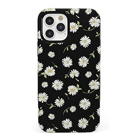 Casely iPhone 12/12 Pro Phone Case | Daisy Daydream Black Floral Case 360 Degree Coverage for Your Phone | Precise Cutouts, 1mm Raised Lip Camera Protection | Bold