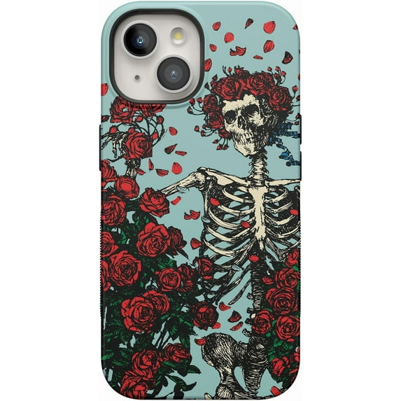 Casely iPhone 15 Case | Forever Grateful | Grateful Dead Skeleton Floral | Bold Case | Compatible with MagSafe
