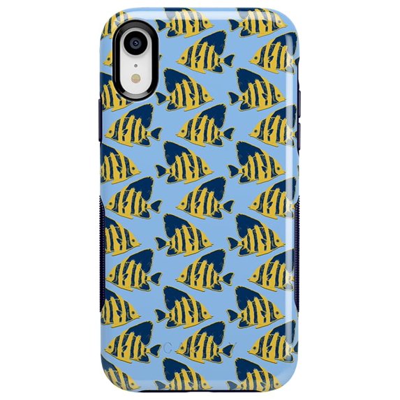 Casely iPhone XR Case | Something's Fishy Navy Blue &amp; Yellow Fish Print ...