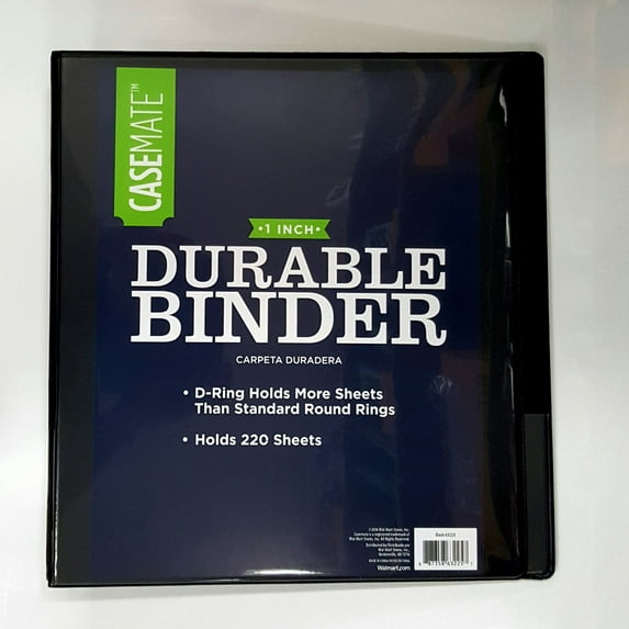 Casemate Durable View 1-inch 3-ring Binder, Black, 8.5 x 11 Inches
