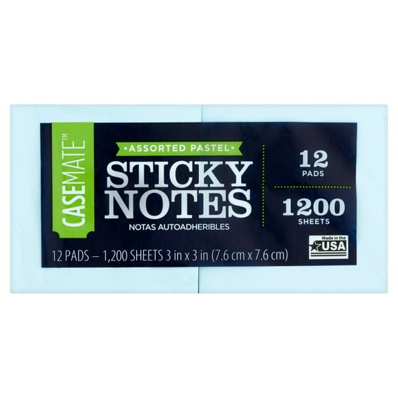 Casemate Assorted Pastel Sticky Notes, 12 count