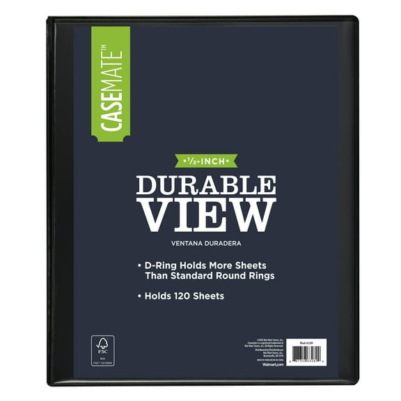 Casemate 0.5-Inch Durable Slant D-Ring Binder, Black