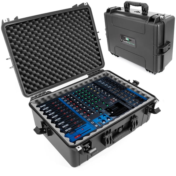 Casematix Waterproof Audio Mixer Case fits Yamaha MG12XU 12 Channel Mixing Console Fits 17.0" x 12.1" x 5.0" Mixers and Cables