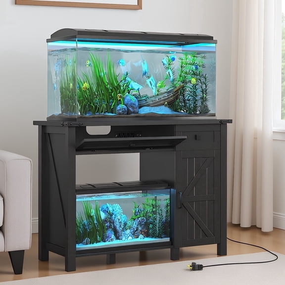 Casendy 40 Gallon Fish Tank Stand with Changing Station, Modern Aquarium Stand with Drawers and Storage Cabinet, Wooden Console Stand for Living Room, Black