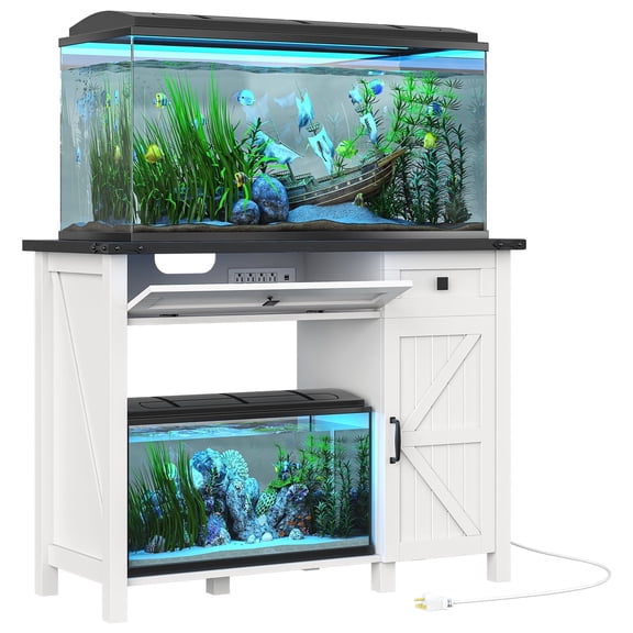 Casendy 40 Gallon Fish Tank Stand with Changing Station, Modern Aquarium Stand with Drawers and Storage Cabinet, Wooden Console Stand for Living Room, White