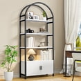 thumbnail image 1 of Casendy 71" Tall Arched Bookshelf, 3 Tier Bookcase with Storage Cabinet, Metal Frame Book Shelf Display Storage Shelves for Living Room, Home Office, White, 1 of 9