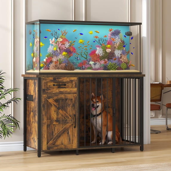 Casendy Heavy Duty Dog Crate Furniture with Aquarium Stand, 48.8" Dog ...