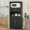 thumbnail image 1 of Casendy Kitchen Cabinet with Doors, Farmhouse Pantry Cabinet with Storage Shelf and Drawer, Wooden Kitchen Cupboard Cabinets for Dining Room, Living Room, Black, 1 of 9
