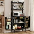 thumbnail image 1 of Casendy Kitchen Pantry with Microwave Stand and Storage Shelves, Farmhouse Kitchen Cupboard with Adjustable Shelves, Kitchen Buffet Cabinet with Door for Dining Room, Black, 1 of 7