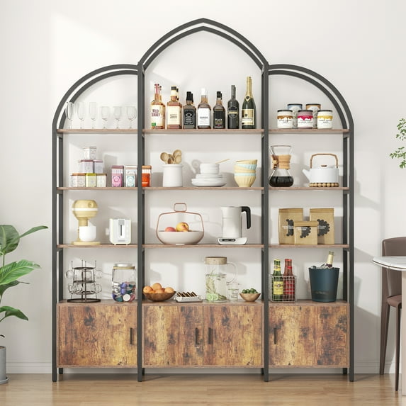 Casendy Large Arched Bookshelf, 3 Tier Bookcase with Storage Cabinet, Metal Frame Book Shelf Display Storage Shelves for Living Room, Home Office