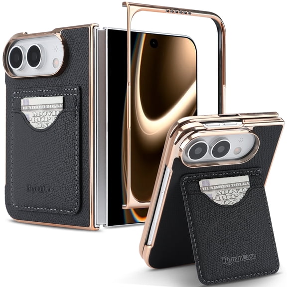 Caseny Case for iPhone Duo with Card Holder, Slim Lightweight PU Leather RFID Blocking Wallet Phone Case Support Wireless Charging Shockproof Protective Bumper, Black