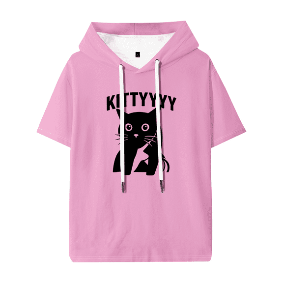 Caseoh Kitty Funny Cat Hooded T-shirt Women Men Short Sleeve Tee Casual Fashion Tops