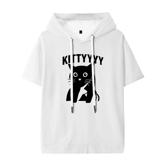 Caseoh Kitty Funny Cat Hooded T-shirt Women Men Short Sleeve Tee Casual Fashion Tops