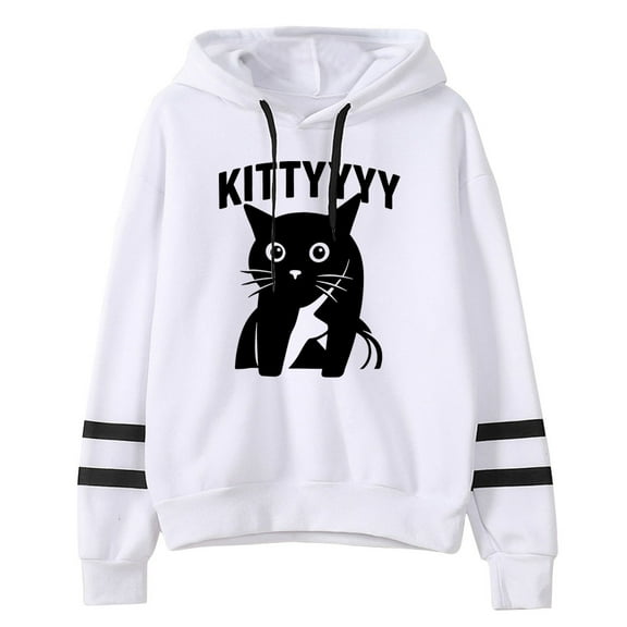 Caseoh Kitty Funny Cat Hoodie Fashion Pocketless Long Sleeve Pullover Women Men Hooded Sweatshirt