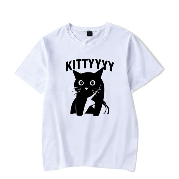 Caseoh Kitty Funny Cat T-shirt Unisex Round Neck Short Sleeve Casual Fashion Tee