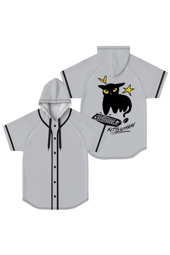 Caseoh Kittyuh Baseball Jersey Women Men Hooded Short Sleeve Shirt Casual Trendy T-shirt