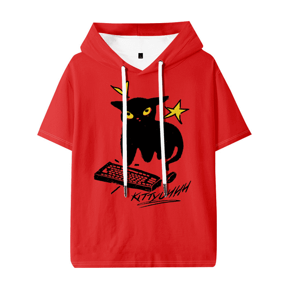 Caseoh Kittyuh Hooded T-shirt Women Men Short Sleeve Tee Casual Fashion Tops