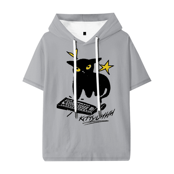Caseoh Kittyuh Hooded T-shirt Women Men Short Sleeve Tee Casual Fashion Tops