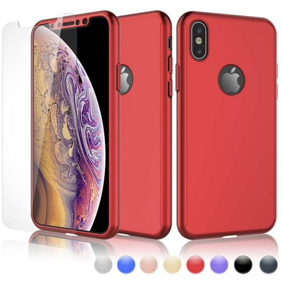 Cases for Apple iPhone XS Max / iPhone XS / iPhone XR / iPhone X, Njjex Ultra Thin Hard Slim Case Full Protective With Tempered Glass Screen Protector Case Cover -Red