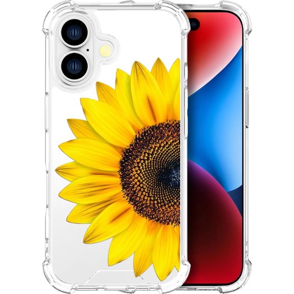 Cases Compatible with iPhone 16 Case for Women Cute Phone Case Clear Design, 16 Case Transparent Cool Kawaii Protective, Sunflower Sun Flower