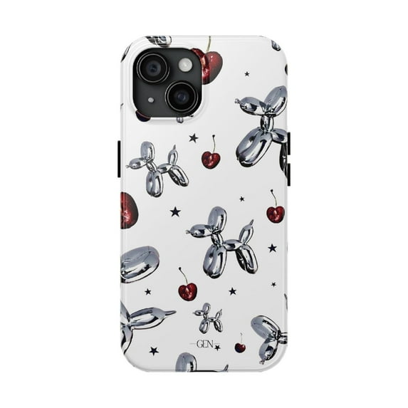 Cases Cover, Balloon Dog & Cherry Tough Phone Case – Dual Layer Pop Art Protective Cover for iPhone 16 Pro Max, 16 Plus, 15, 14, 13, 12, 11, X, Samsung Galaxy S25, S24, S23, S22
