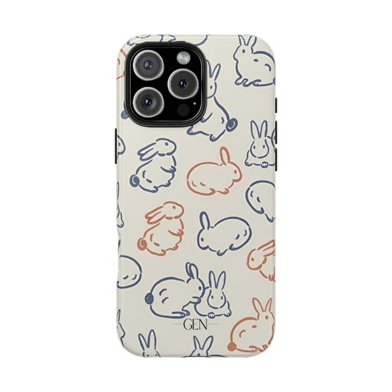 Cases Cover, Hop Doodle Tough Phone Case – Dual-Layer Hand-Drawn Bunny Design for iPhone 16 Pro Max, 16 Plus, 15, 14, 13, 12, 11, X, Samsung Galaxy S25, S24, S23, S22