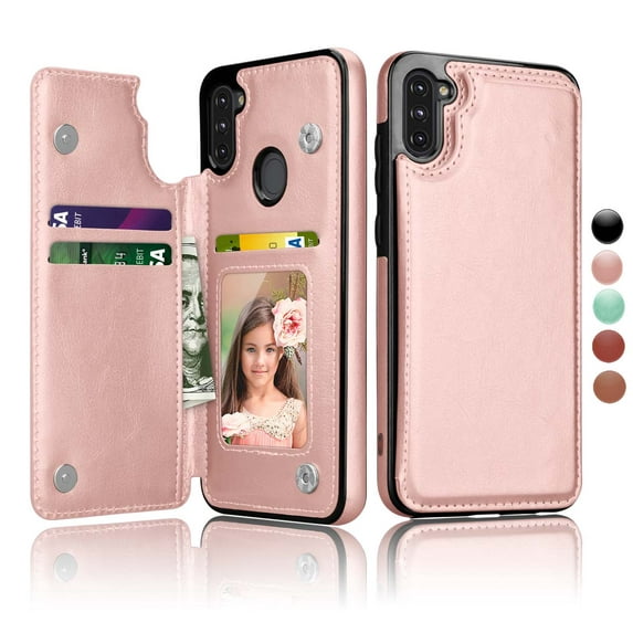 Cases for Galaxy A12 5G / Galaxy A11 A21 4G, Njjex Leather Flip Wallet Card Holder Case Cover for Samsung Galaxy A12 5G / Galaxy A11 A21 4G, Rose Gold