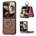 thumbnail image 1 of Cases for Motorola Razr 60 / Razr 2025 Case with Ring, Hard PC + Luxury PU Leather Shockproof Protective Phone Cover Compatible with Motorola Razr 60 / Razr 2025, Brown, 1 of 12