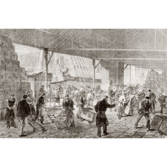 Cases Of Tea Being Unloaded From A China Clipper At The London Docks In 1868 From Lunivers Illustre Published In Paris
