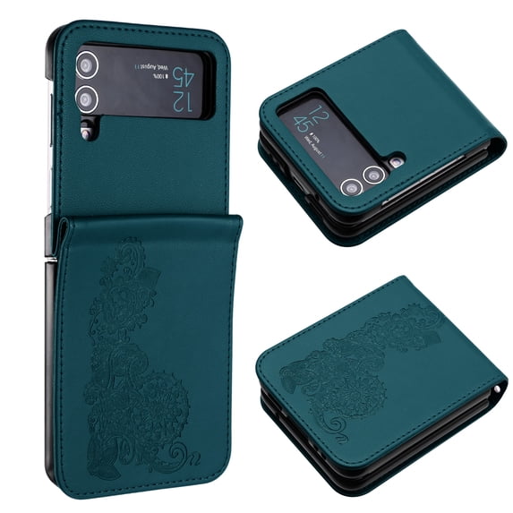 Cases for Samsung Galaxy Z Flip 3 5G, Wallet Case for Women Girls Flip PU Leather Drop Protective Shockproof Slim Durable Phone Cover for Samsung Galaxy Z Flip 3 5G, Darkgreen