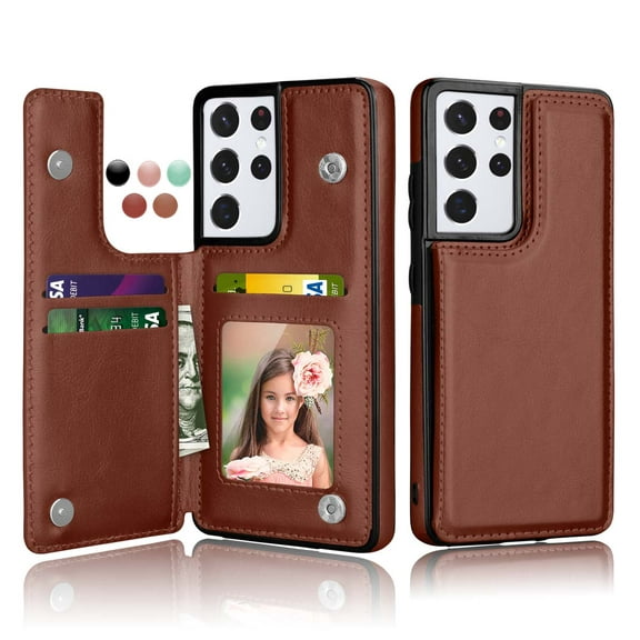 Cases for Galaxy S21 S21+ S21 Ultra 5G, Njjex Leather Flip Wallet Card Holder Case Cover for Samsung Galaxy S21 21+ S21 Plus S21 Ultra 5G 2021, Brown