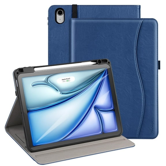 Case for iPad Air 11 Inch Case 2024 M2/ iPad Air 10.9 Inch 5th/ 4th Gen 2022/2020, Multi-Angle Viewing Premium PU Leather Folio Cover with Pencil Holder, Blue